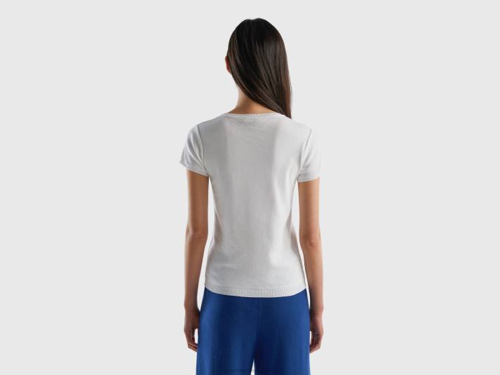 vrouwen Benetton trui met korte mouwen van 100% katoen wit 4R62185