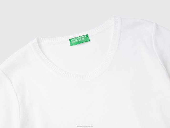 vrouwen Benetton trui met korte mouwen van 100% katoen wit 4R62185
