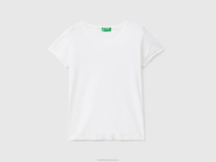 vrouwen Benetton trui met korte mouwen van 100% katoen wit 4R623626