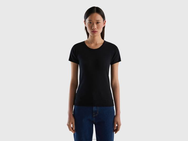 vrouwen Benetton trui met korte mouwen van 100% katoen zwart 4R623667