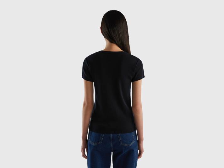 vrouwen Benetton trui met korte mouwen van 100% katoen zwart 4R623667