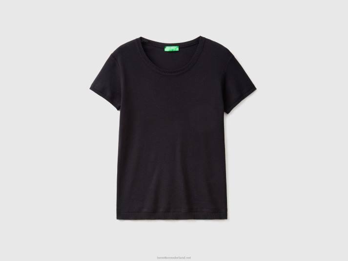vrouwen Benetton trui met korte mouwen van 100% katoen zwart 4R623667