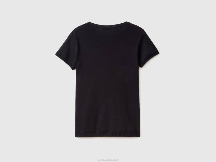 vrouwen Benetton trui met korte mouwen van 100% katoen zwart 4R623667