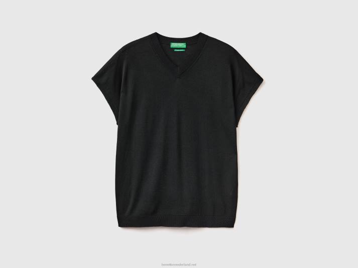 vrouwen Benetton trui met korte mouwen van een viscosemix zwart 4R62110