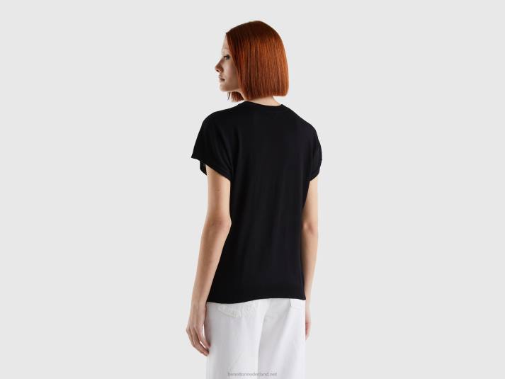vrouwen Benetton trui met korte mouwen van een viscosemix zwart 4R623484