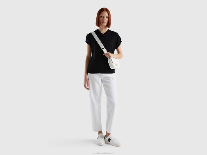 vrouwen Benetton trui met korte mouwen van een viscosemix zwart 4R623484