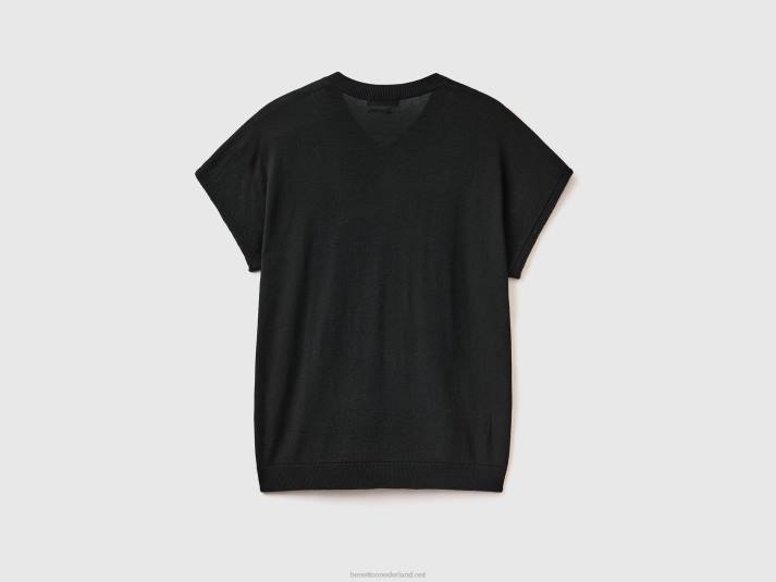 vrouwen Benetton trui met korte mouwen van een viscosemix zwart 4R623484