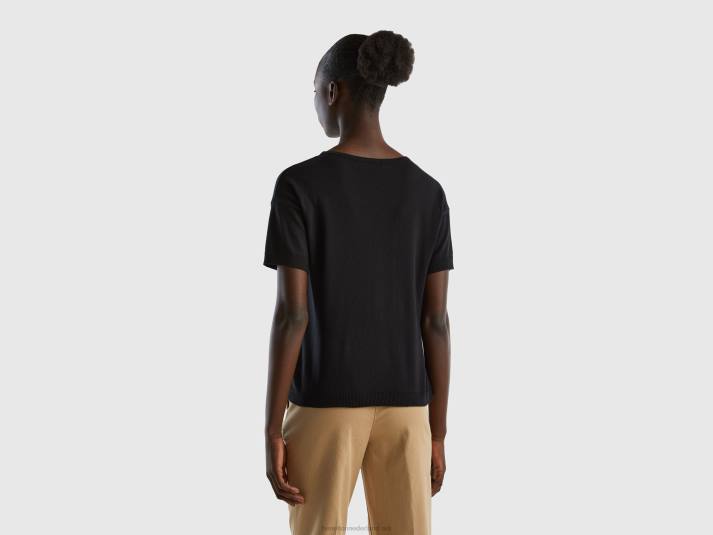 vrouwen Benetton trui met korte mouwen zwart 4R62157