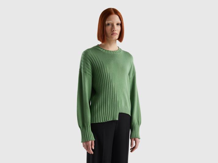 vrouwen Benetton trui met ongelijke onderkant groente 4R6224