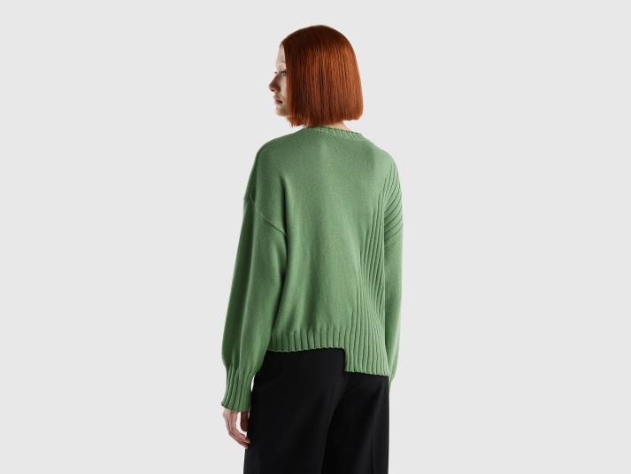 vrouwen Benetton trui met ongelijke onderkant groente 4R6224