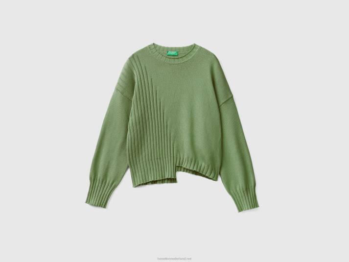 vrouwen Benetton trui met ongelijke onderkant groente 4R6224
