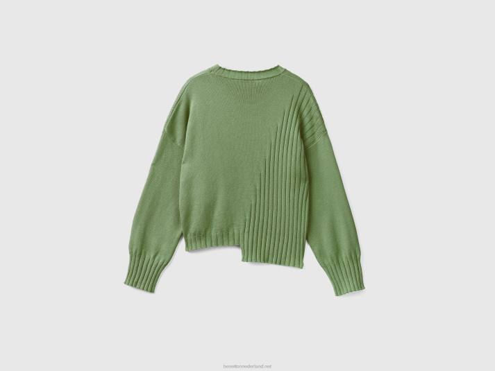 vrouwen Benetton trui met ongelijke onderkant groente 4R6224