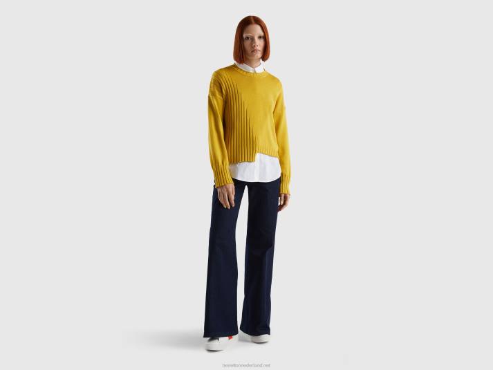 vrouwen Benetton trui met ongelijke onderkant mosterd 4R623515