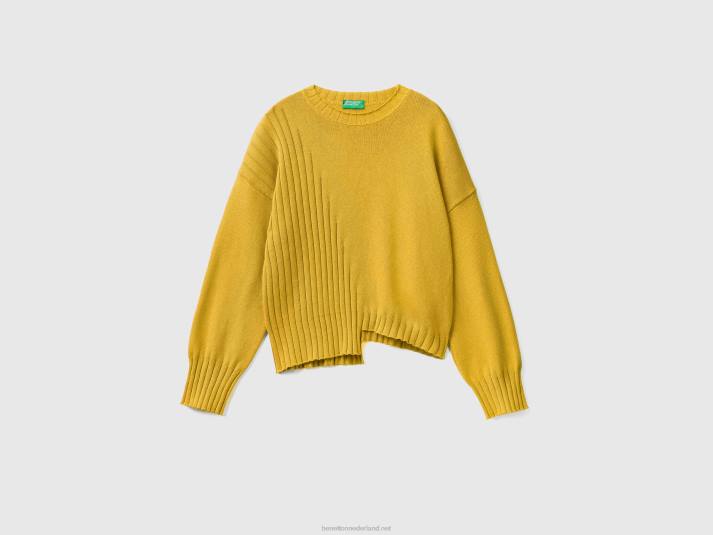 vrouwen Benetton trui met ongelijke onderkant mosterd 4R623515