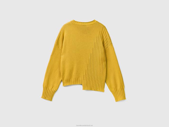 vrouwen Benetton trui met ongelijke onderkant mosterd 4R623515