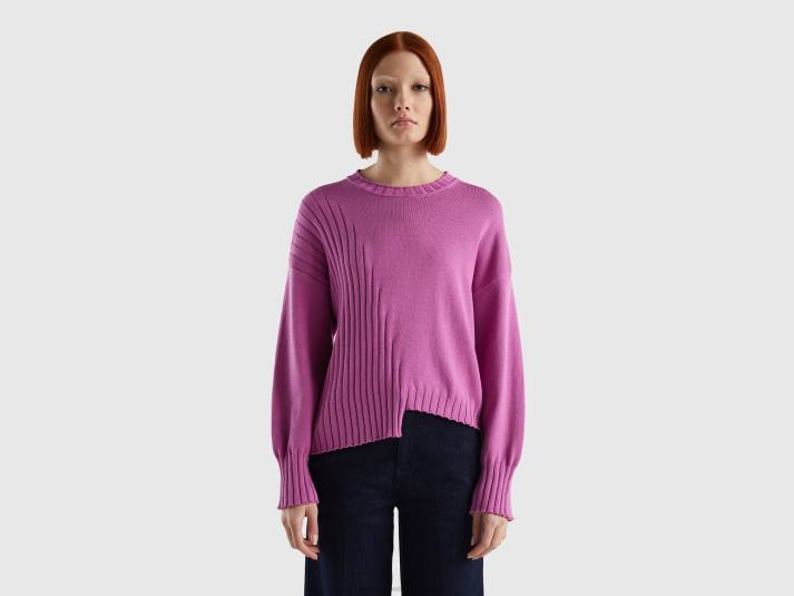 vrouwen Benetton trui met ongelijke onderkant roze 4R6284