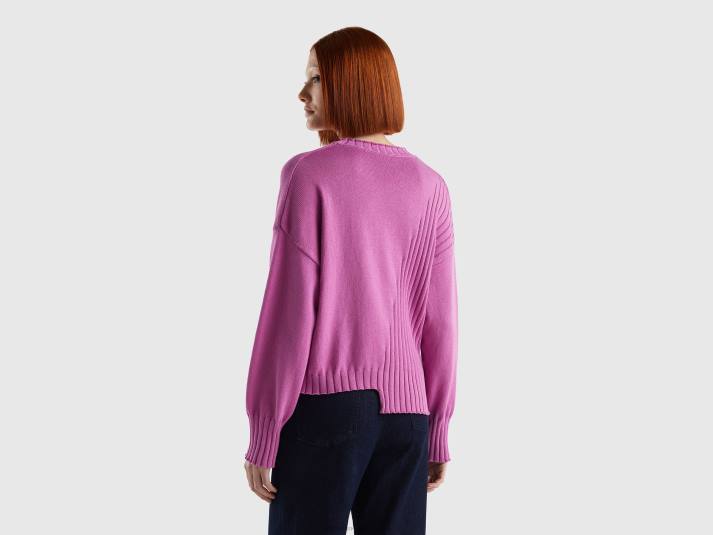 vrouwen Benetton trui met ongelijke onderkant roze 4R6284