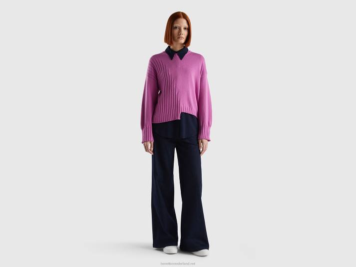vrouwen Benetton trui met ongelijke onderkant roze 4R6284
