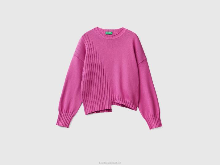 vrouwen Benetton trui met ongelijke onderkant roze 4R6284