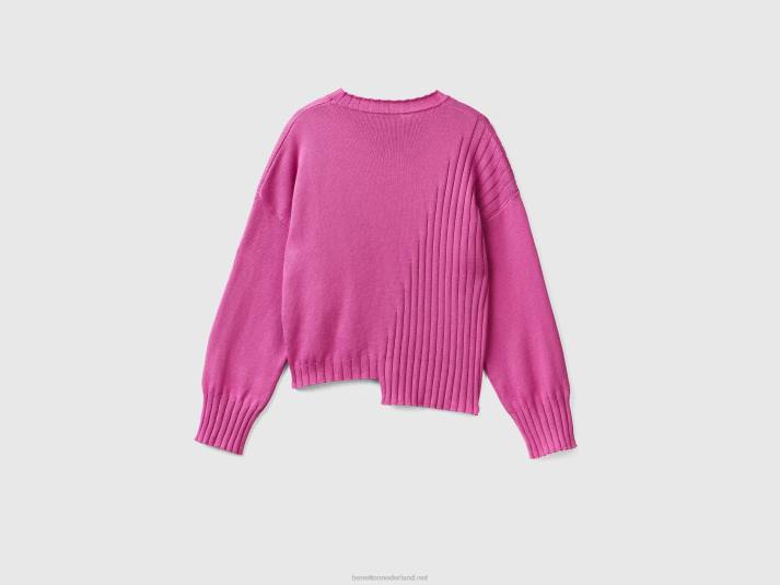 vrouwen Benetton trui met ongelijke onderkant roze 4R6284
