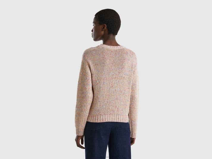 vrouwen Benetton trui met opengewerkt motief beige 4R623572