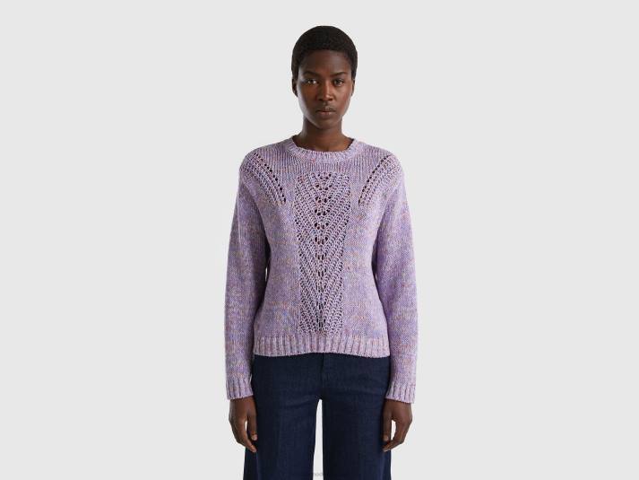 vrouwen Benetton trui met opengewerkt motief lila 4R623542
