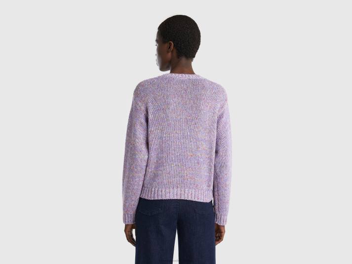 vrouwen Benetton trui met opengewerkt motief lila 4R623542