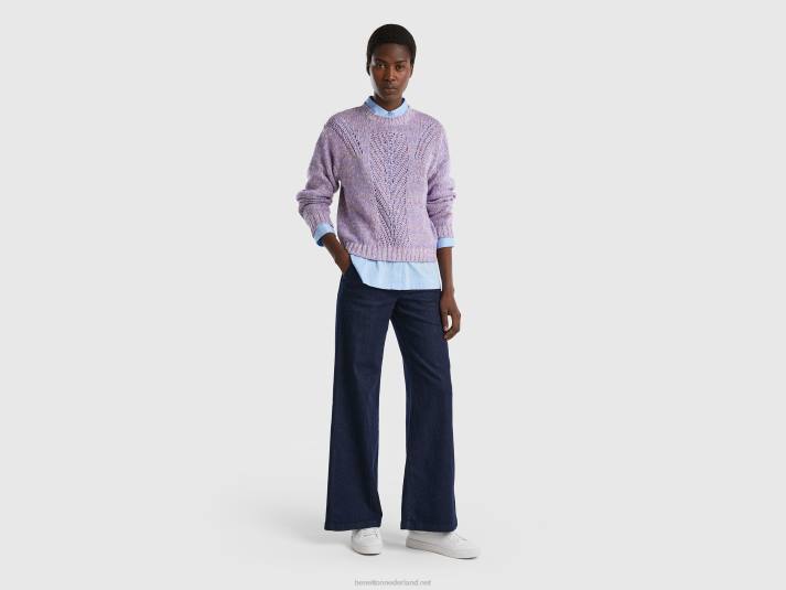 vrouwen Benetton trui met opengewerkt motief lila 4R623542