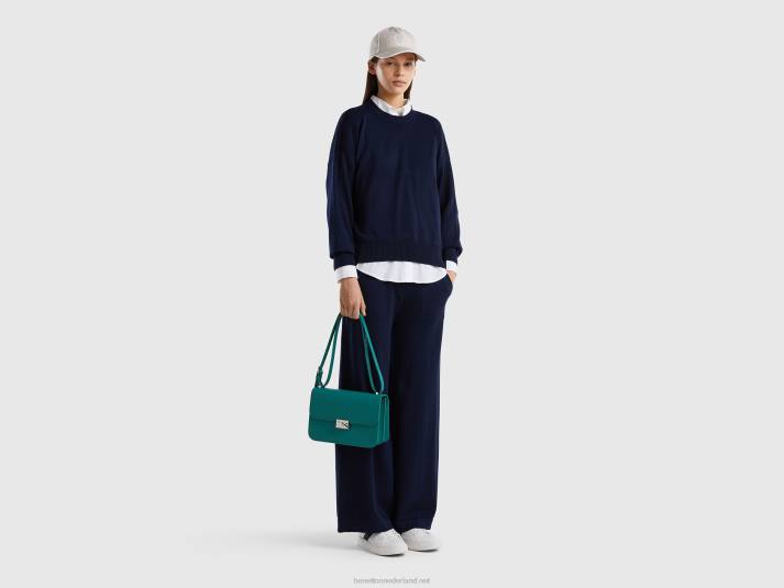 vrouwen Benetton trui met ronde hals van tricotkatoen donkerblauw 4R623616