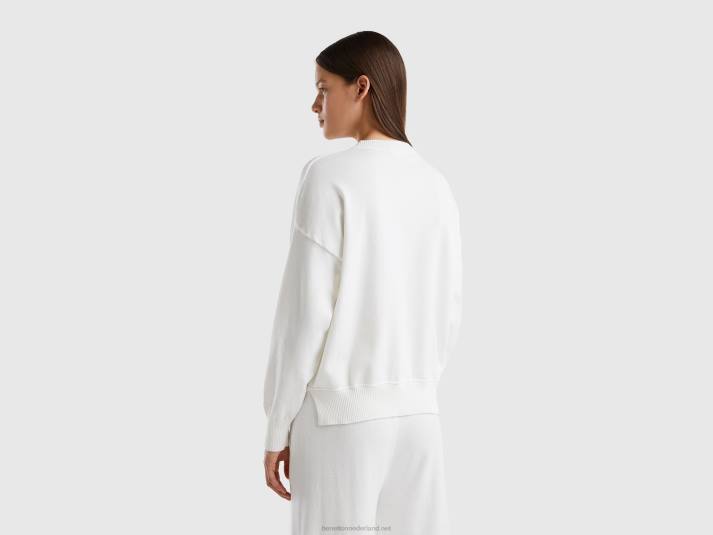 vrouwen Benetton trui met ronde hals van tricotkatoen romig wit 4R6226