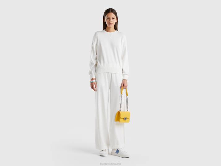 vrouwen Benetton trui met ronde hals van tricotkatoen romig wit 4R6226