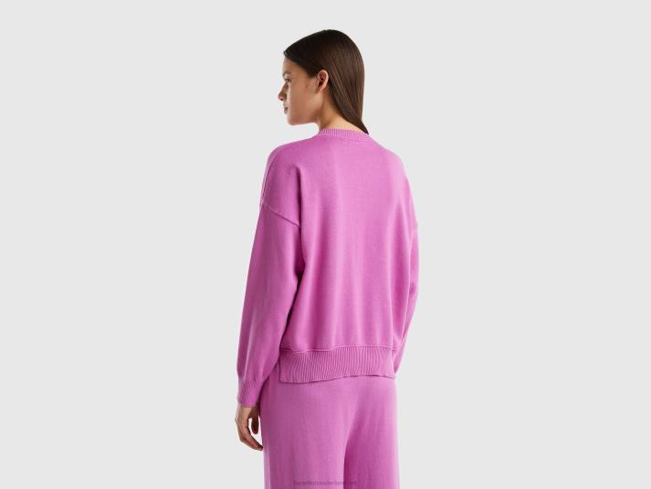 vrouwen Benetton trui met ronde hals van tricotkatoen roze 4R62123