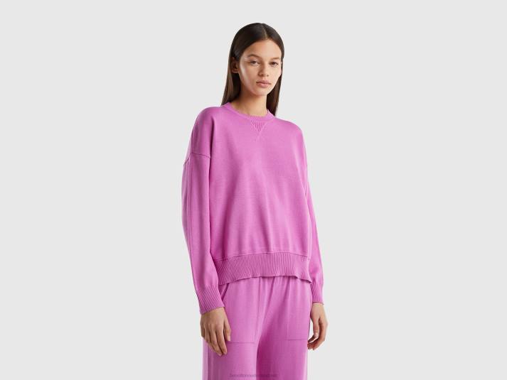 vrouwen Benetton trui met ronde hals van tricotkatoen roze 4R623611
