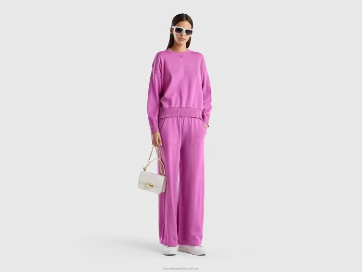 vrouwen Benetton trui met ronde hals van tricotkatoen roze 4R623611