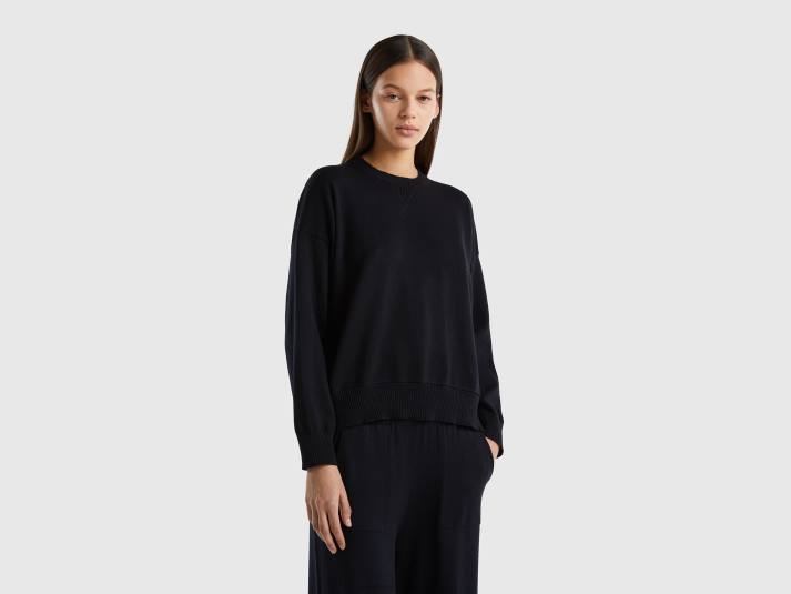 vrouwen Benetton trui met ronde hals van tricotkatoen zwart 4R623488