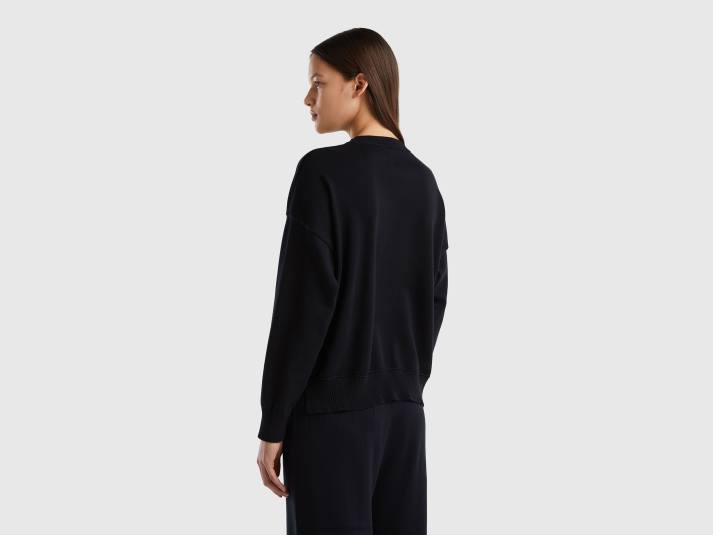 vrouwen Benetton trui met ronde hals van tricotkatoen zwart 4R623488