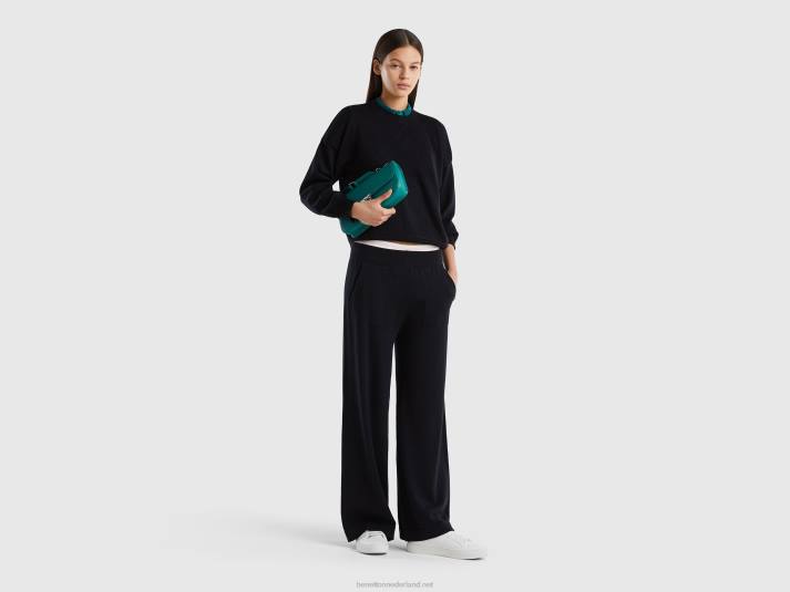 vrouwen Benetton trui met ronde hals van tricotkatoen zwart 4R623488