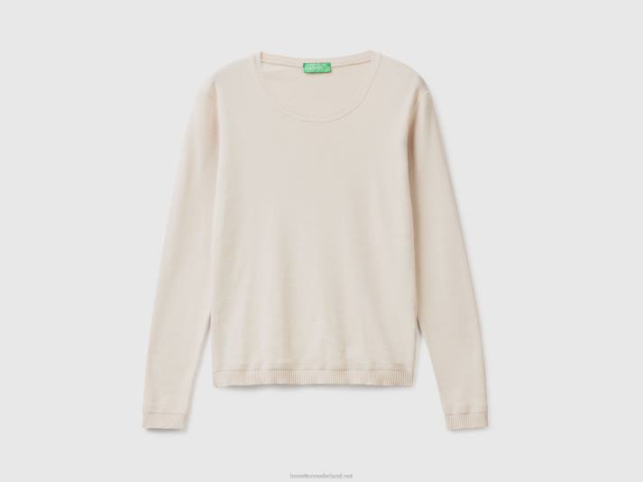 vrouwen Benetton trui met ronde hals van zuiver katoen beige 4R62188