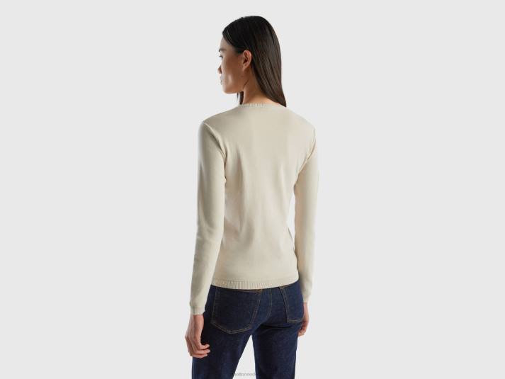 vrouwen Benetton trui met ronde hals van zuiver katoen beige 4R623629