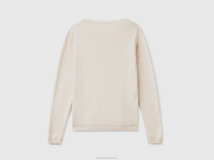 vrouwen Benetton trui met ronde hals van zuiver katoen beige 4R623629