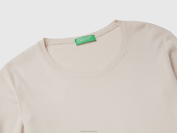 vrouwen Benetton trui met ronde hals van zuiver katoen beige 4R623629