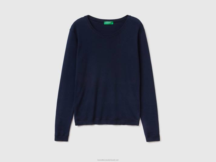 vrouwen Benetton trui met ronde hals van zuiver katoen donkerblauw 4R62202