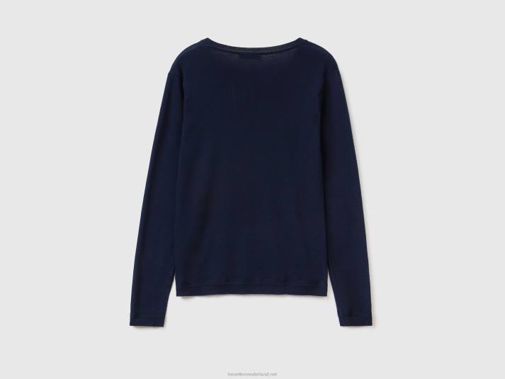 vrouwen Benetton trui met ronde hals van zuiver katoen donkerblauw 4R62202