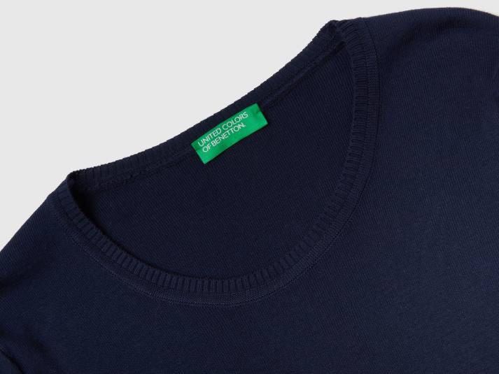 vrouwen Benetton trui met ronde hals van zuiver katoen donkerblauw 4R62202
