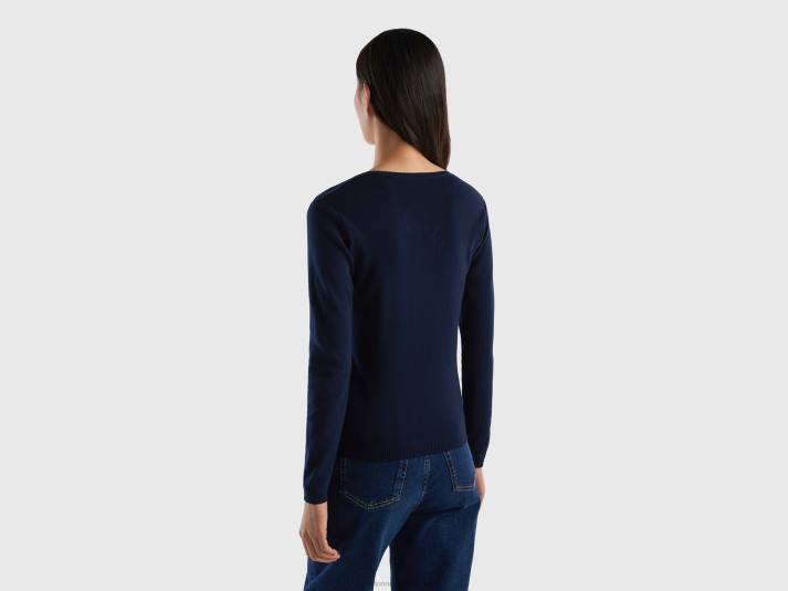 vrouwen Benetton trui met ronde hals van zuiver katoen donkerblauw 4R623634