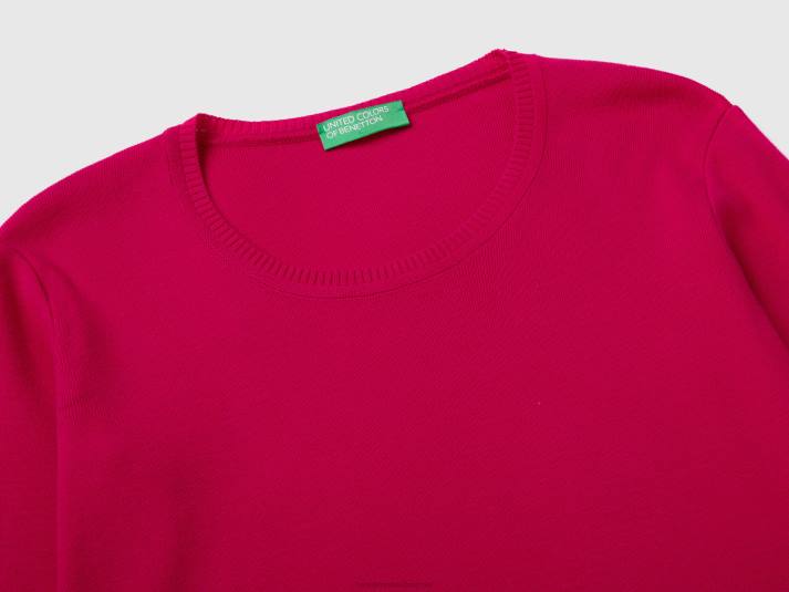 vrouwen Benetton trui met ronde hals van zuiver katoen fuchsia 4R6250