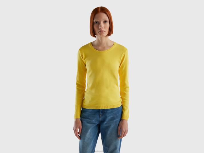 vrouwen Benetton trui met ronde hals van zuiver katoen geel 4R62132
