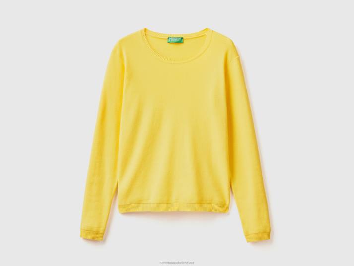 vrouwen Benetton trui met ronde hals van zuiver katoen geel 4R62132