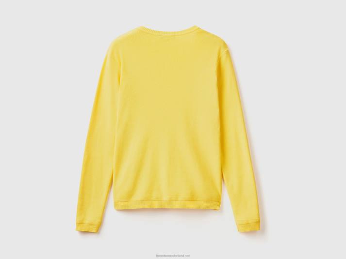 vrouwen Benetton trui met ronde hals van zuiver katoen geel 4R62132