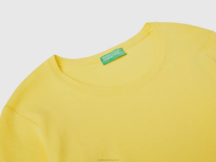 vrouwen Benetton trui met ronde hals van zuiver katoen geel 4R62132